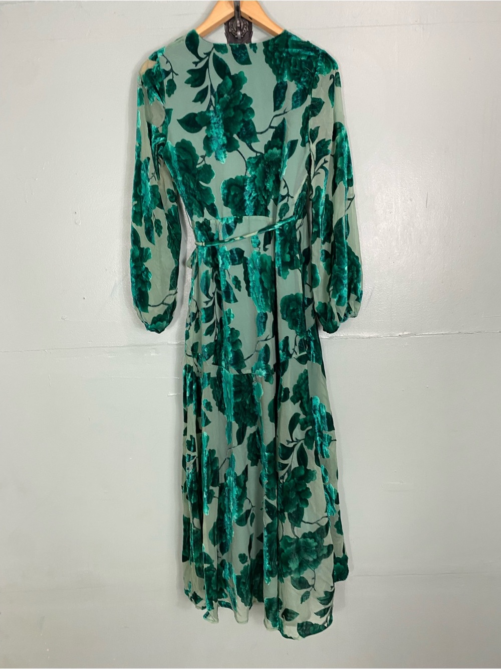 Anthropologie Hutch Velvet Wrap Dress Green Maxi Floral Small - Picture 5 of 8